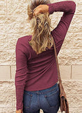 BTFBM Women Long Sleeve V Neck Button Up Solid Tops Blouses Trendy Slim Fit Lace Sleeves Ribbed Knit Casual Shirts Tunic (Lace Wine Red, Medium) | Women's Casual Dresses
