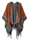 Women's Printed Tassel Open front Poncho Cape Wrap Shawl