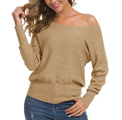 Feiersi Women's Off Shoulder Sweater Long Sleeve Loose Pullover Knit Jumper