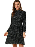 Women's Mock Neck Knee Length Long Sleeve A-line Floral Dress | Original Brand