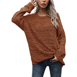 Women's Loose Long Sleeve Knit Sweater Casual O-Neck Pullover Distressed Sweater Tops