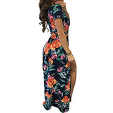 Women's Sexy V Neck Floral Printed Side Slit Two-Piece Maxi Dress