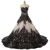 Women's Vintage Gothic Wedding Dress Black Appliques Prom Ball Gowns | Women's Lace Dresses