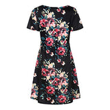 Women Summer Boho Floral Print O-Neck Short Sleeve T Shirt Dress with Pockets | Women's Work Dresses