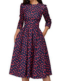 Women's Floral Vintage Dress Elegant Midi Evening Dress 4-Mar Sleeves | Women's Work Dresses