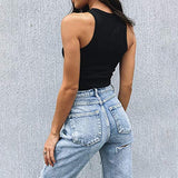 Womens Sexy Sleeveless High Neck Racerback Cropped Tank Tops Trendy Cute Teen Girls Neck Crop Tops Vest | Original Brand | Women's Tops and Blouses