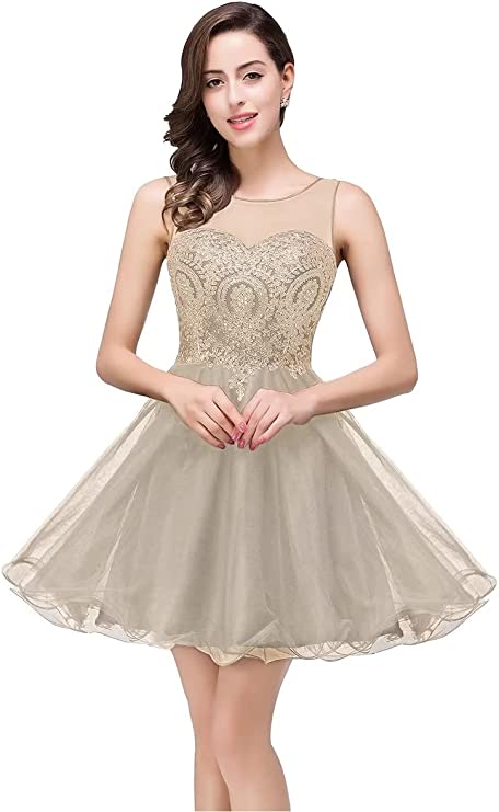 Light Grey Women's Cocktail Dresses Crystals Applique Short Prom Dresses - MisShow | Women's Cocktail Dresses