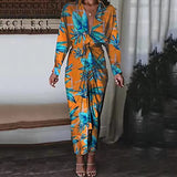 Ladies Sexy Fold Party Girls Fold V-Neck Long Sleeve Formal Printing Fall Maxi Casual Dresses Party Cocktail Dress Summer Casual Dresses UK Size | Women's Work Dresses
