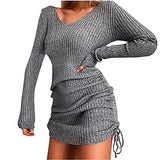 Women's Dress Sweet & Cute Dress Ladies Pullover Long Sleeve Autumn Solid Casual V Neck Sweatshirt Drawstring Dress Fancy Cocktail Dress Party Dress Maxi A-line Dress