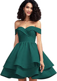 Teal Off Shoulder Short Prom Dress Satin Homecoming Dresses for Teens A Line Cocktail Party Gowns Mini Dress - Homdor | Women's Cocktail Dresses