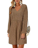 Style Dome Womens Midi Dresses Long Sleeve Tunic Dress V Neck Boho Polka Dot Dress Short Swing Dress Loose Evening Party Cocktail Shirt Dress | Women's Casual Dresses
