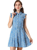 Women's Daisy Button Down Gathering Ruffled Flare Sleeve Mini Dress | Original Brand