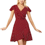 Summer Dresses for Women, Fashion Ladies Summer Casual V-Neck Summer Dot Print Short Sleeve Mini Dress Party UK Size | Women's Work Dresses