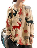 Beige Women Long Sleeve Jumpers Overd Graphic Knitted Sweater Crew Neck Loose Pullover Sweater Tops - Yesno | Women's Jumpers