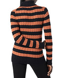 Black Caramel Stripes Women's Fisherman Cable Roll-neck Jumper - Ae Store | Women's Jumpers