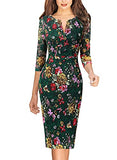 Green Lace Multi Floral Print Womens Front Zipper Slim Work Office Business Cocktail Party Pencil Dress Vfshow