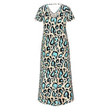 Ladies Summer Fashion Sexy Loose V-Neck Short Sleeve High Waist Print Dress UK Size Party Dress | Women's Work Dresses