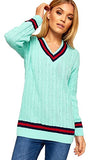 Ladies V Neck Cable Knitted Cricket Jumper Womens Stretch Long Sleeve Stripe Top Sweatshirt | Original Brand