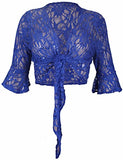 New Womens Floral Lace 3/4 Three Quarter Short Sleeve Ladies Front Tie Up Sequin Shrug Bolero Stretch Cropped Top Cardigan Plus Size | Original Brand