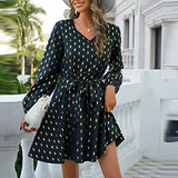 Women's Dress Sweet & Cute Dress Casual Ladies O-Neck Pullover Tie-dye Printed Long Sleeve Slim Dress Fancy Cocktail Dress Party Dress Maxi A-line Dress