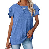 Women's Ruffle Sleeve Tops Summer Casual Blouse Crew Neck Solid Cute Tunic Shirt Rolled Sleeve Side Split Summer Tops Casual | Original Brand | Women's Tops and Blouses