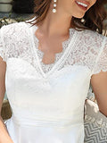 Women's A-line Lace See-Through V-Neck Pleated Wedding Party Cocktail Dress  - Sara Clothes