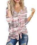 IWOLLENCE Womens Loose Henley Blouse Bat Wing Long Sleeve Button Down T Shirts Tie Front Knot Tops Pink Camo Medium | Women's Tops and Blouses