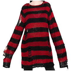 Gothic Sweater for Women Punk Loose Hollow Out Ripped Long Sleeve Knit Pullovers Jumpers Tops