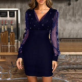 Women's Sexy Transparent Bodycon Dress Black Mesh Pencil Skirt Tulle Sleeve Wrap Dress Bodycon Short V Neck Sequins Ceremony Cocktail Casual Dress | Original Brand | Women's Cocktail Dresses