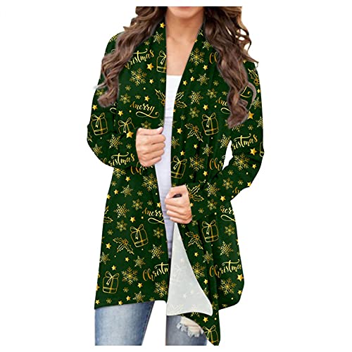 Womens Lightweight Long Sleeve Open Front Knit Cardigan Sweaters Merry Christmas Funny Reindeer Pattern Jacket Coats