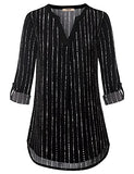 Black Stripe Women's Casual Chiffon V Neck 3/4 Sleeve Blouse Tops - Timeson | Women's Tops and Blouses