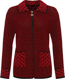 Womens Plus Size Knitted Cardigan Long Sleeve Zip Pocket Leopard Collar Jacket | Women's Cardigan