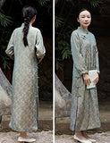 Women's Spring Autumn Chinese Traditional Long Cheongsam Dress Printed Long Sleeve Qipao