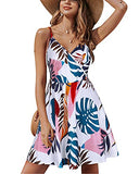 Multi White V Neck Floral Spaghetti Strap Summer Dress Casual Swing Midi Sundress with Pocket - STYLEWORD | Women's Casual Dresses