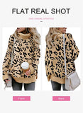 Aleumdr Womens Fashion Warm Turtleneck Long Sleeves Leopard Printed Chunky Loose Knit Jumper Pullover Sweater Khaki Black Small | Women's Sweaters