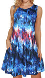 Blue Red Tie Dye Summer Dresses for Women Beach Floral Tshirt Sundress Sleeveless Pockets Casual Loose Tank Dress - elescat | Women's Casual Dresses