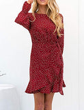 Women's Dress Polka Dot Floral Print Long Sleeve Crewneck Fishtail Ruffle Hem Short Mini Dresses