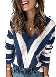 Women's Long Sleeve Tops V-Neck Sweater Pullover Casual Striped Print Jumper Top | Women's Cardigan