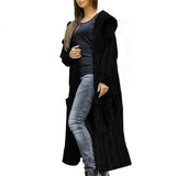 Dark Black Womens Casual Long Sleeve Open Cardigan Warm Hooded Outwear Coat Cable Knit Long Cardigan Sweaters with Pockets - NIUBIA | Women's Cardigan
