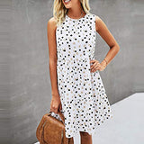 Summer Dress, Women's Vintage Polka Dot Print Sleeveless Dress Cozy Round Neck Sleeveless Beach Dress with Pockets | Original Brand