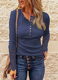 BTFBM Women Long Sleeve V Neck Button Up Solid Tops Blouses Trendy Slim Fit Lace Sleeves Ribbed Knit Casual Shirts Tunic (Lace Navy, Medium) | Women's Casual Dresses