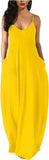 Yellow Womens Casual Sleeveless Plus Size Loose Plain Long Maxi Dress with Pockets - Wolddress | Women's Casual Dresses