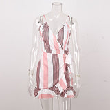 Striped Dresses for Women Summer V-Neck Sleeveless Backless Ladies Casual Daily Dress with Bow | Original Brand | Women's Work Dresses