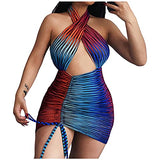 Summer Dresses for Women, Ladies's Summer Fashion Sexy Print Hollow Sleeveless Halter Backless Dress Party UK Size | Women's Work Dresses