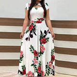 Women Dresses Promotion Sale , Fashion Ladies Short Sleeve Floral Boho Print Long Dress Ladies Casual Dress UK Size 8-26