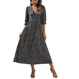 MUNDIDO Womens Floral Print Wrap Casual V-Neck Dress Short Sleeve Beach Party Midi Dresses Boho Style | Women's Casual Dresses