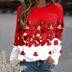 Women's Casual Valentine's Day Sweatshirt Ladies Stylish Heart /Love/ Rose Print Crew-Neck Pullover Jumpers | Original Brand