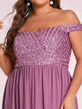 Women's Plus Size Off The Shoulder Shoulder Sequin Formal Dress - Sara Clothes