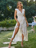 Women's Summer Sleeveless V Neck Ruffle Midi Dress Side Split Casual One Piece Wrap Long Dresses With Belt | Women's Lace Dresses