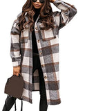 Women's Long Plaid Shirt Jacket Shacket Lapel Button Down Woolen Blend Casual Tartan Over Shirt Trench Coat | Women's Tops and Blouses